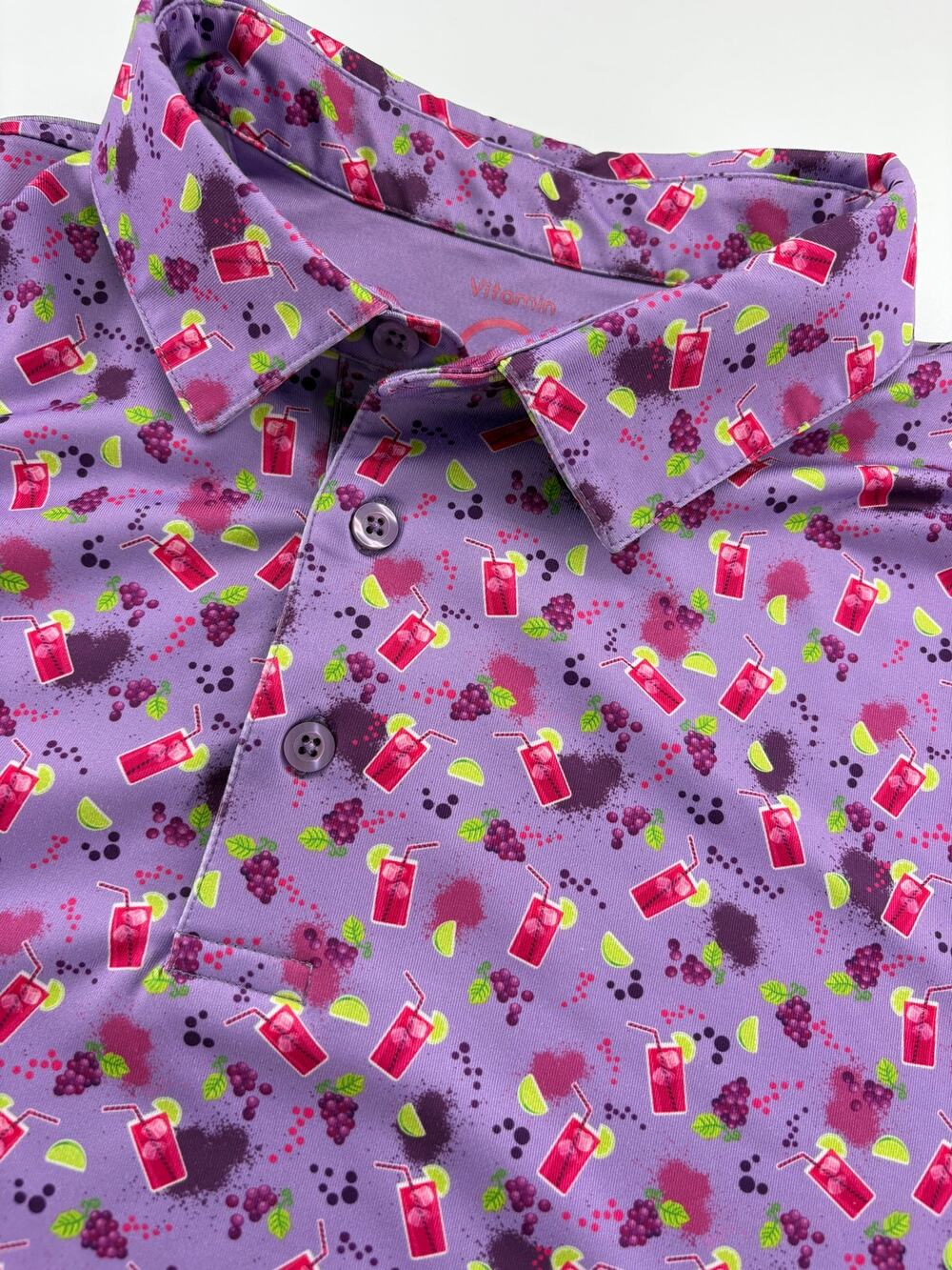 Vitamin G Golf Polo Men's L Purple Grape Juice Novelty Print Performance